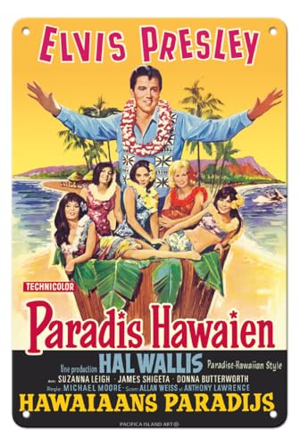 Pacifica Island Art - 22 x 30 cm Metallschild - Südsee-Paradies - mit Elvis Presley - Retro Film Plakat c.1966 von Pacifica Island Art