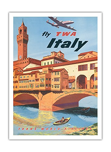 Pacifica Island Art Italien - Trans World Airlines Fliegen TWA - Vintage Retro Fluggesellschaft Reise Plakat Poster von Frank Lacano c.1950s - Premium 290gsm Giclée Kunstdruck - 30.5cm x 41cm von Pacifica Island Art