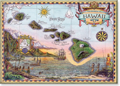 Pacifica Island Art Kühlschrank Magnet mit Hawaiianischem Motiv - Map of Old Hawaii von Steve Strickland von Pacifica Island Art