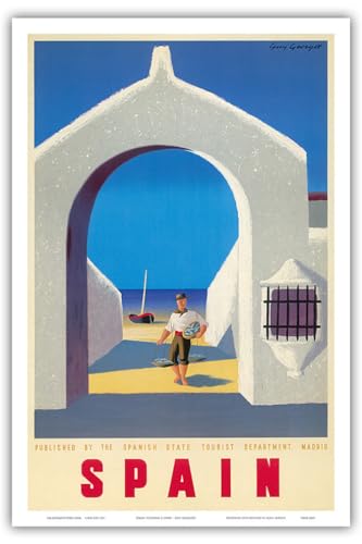 Pacifica Island Art Madrid, Spanien – spanisches Tourismusministerium – Boot und Fischer – Vintage-Reiseposter von Guy Georget in den 1950er Jahren – Kunstmeisterschaft 30,5 x 45,7 cm von Pacifica Island Art