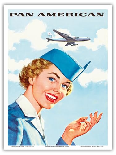 Pan American World Airways PAN AM Luftfahrt- Flug Stewardess - Vintage Retro Fluggesellschaft Reise Plakat Poster c.1960s - Kunstdruck - 23cm x 31cm von Pacifica Island Art