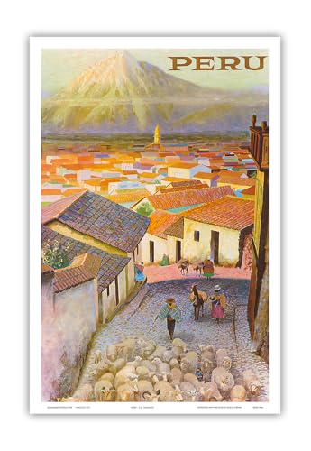 Traci ThurmanBowen Peru - Arequipa Village, South America - EL Misti Volcano (Putina) - Vintage World Travel Poster by F.C. Hannon c.1950s - Master Art Print - 12in x 18in von Pacifica Island Art