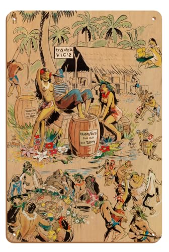 Trader Vics XXX Rum – Vintage Bar Menu Cover von Kay ca. 1945,4 - 20,3 x 30,5 cm Vintage Holzkunst Schild von Pacifica Island Art