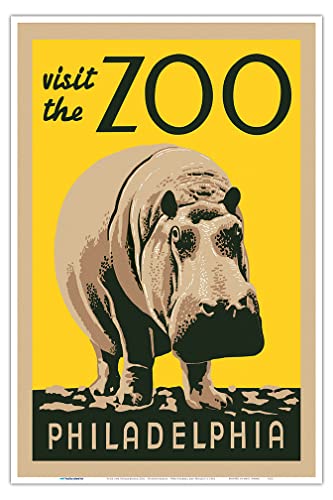 Visit The Philadelphia Zoo - Hippopotamus - WPA Federal Art Project - Vintage Reiseposter c.1936 - Meister Kunstdruck 30,5 x 45,7 cm von Pacifica Island Art