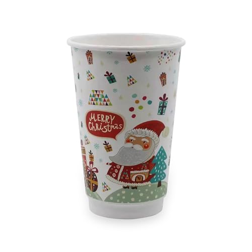 Pack & Cup Bio Einweg Doppelwand-Thermobecher Christmas Cappuccino, Latte Macchiato, Coffee to Go, Heißgetränk (400 ml, 20 St.) von Pack & Cup
