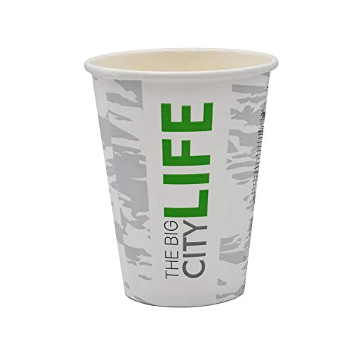 Pack & Cup Bio Kaffeebecher - Pappbecher Big City Life Design - Einweg becher - Hitzebeständige to go Becher - Umweltfreundliche kaffeebecher - 300 ml (12 OZ) 1000 Stück von Pack & Cup