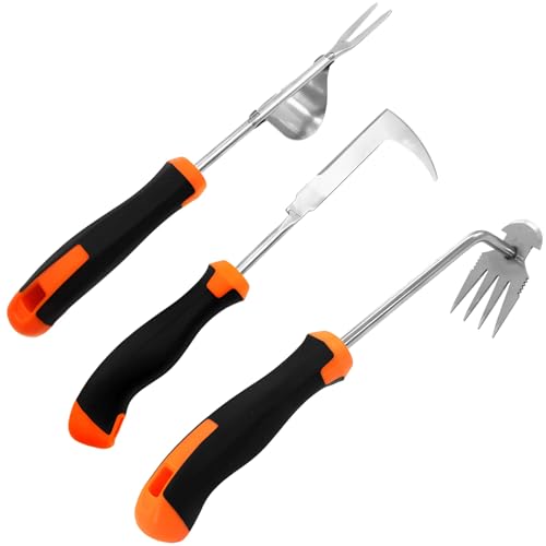 Packool 3-teiliges Hand-Unkrautstecher-Werkzeug aus Edelstahl, manuelle Unkrautstecher mit Gummigriff, 4-Zahn-Unkrautrechen und V-förmiger Rissentferner Packool 3-teiliges Hand-Unkrautstecher-Werkzeug aus Edelstahl, manuelle Unkrautstecher mit Gummigriff, 4-Zahn-Unkrautrechen und V-förmiger Rissentferner von Packool