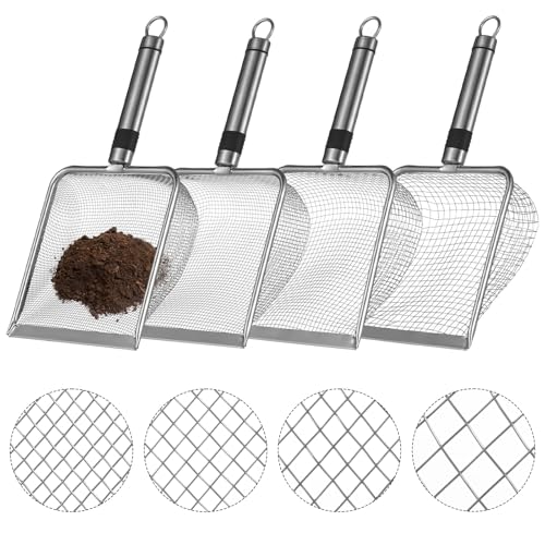 Packool 4 Stück Gartenerdesiebe, Gartensiebe mit Griffen, Gartenkompostsiebe für Sand, Steine, Erde, 0,08"/0,11"/0,18"/0,2" Maschenweite, Edelstahlsiebsiebe von Packool