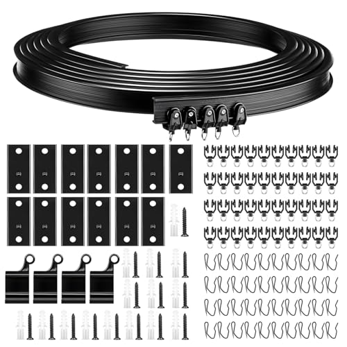 Packool Flexibles Deckenvorhangschienensystem, 5 m, biegbarer Kunststoff – Stahlvorhangschiene mit Rollen, Haken und Schrauben, an der Wand oder Decke montierte Gebogene Schiene von Packool