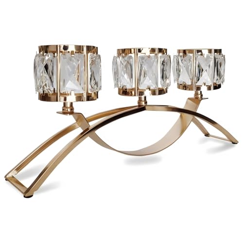 Packool Kerzenhalter aus goldenem Kristall für Tischdekorationen, 3-Armiger Kerzenständer mit elegantem Kristalldekor für Hochzeiten, Heimdekoration und besondere Anlässe, 16 x 7 Zoll. Packool Kerzenhalter aus goldenem Kristall für Tischdekorationen, 3-Armiger Kerzenständer mit elegantem Kristalldekor für Hochzeiten, Heimdekoration und besondere Anlässe, 16 x 7 Zoll. von Packool