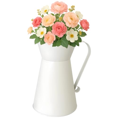 Packool Vintage-Blumenvase aus Metall, beigefarbener Bauernhaus-Tischaufsatz für Küche, Wohnzimmer, Eingangsbereich, 20 x 13 cm, rustikaler dekorativer Krug im Eisenkrug-Stil Packool Vintage-Blumenvase aus Metall, beigefarbener Bauernhaus-Tischaufsatz für Küche, Wohnzimmer, Eingangsbereich, 20 x 13 cm, rustikaler dekorativer Krug im Eisenkrug-Stil von Packool