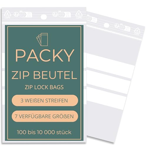 PACKY - Zip Beutel - Druckverschlussbeutel 3 Streifen - 4x6 cm 1000 Stück PACKY - Zip Beutel - Druckverschlussbeutel 3 Streifen - 4x6 cm 1000 Stück von Packy