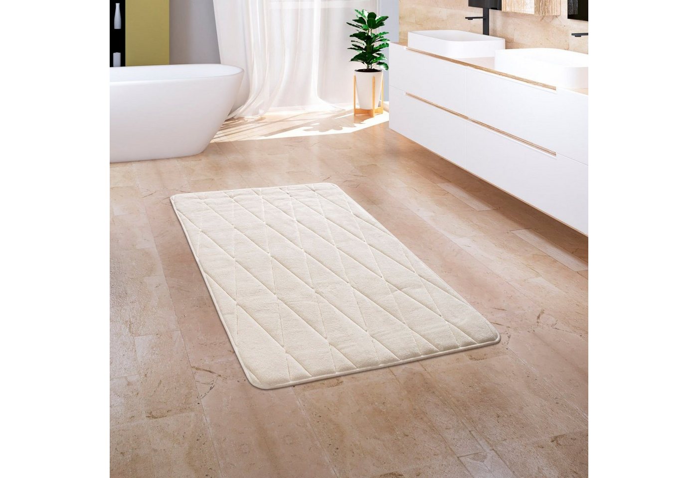 Badematte Corby 254 Paco Home, Höhe 13 mm, rutschhemmend beschichtet, fußbodenheizungsgeeignet, Polyester, rechteckig, Badteppich, Rauten Muster, Hoch-Tief Effekt, Memory-Foam Effekt von Paco Home