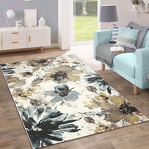 Designer Teppich Modern Wohnzimmer Blumen Muster Pastell Töne In Grün Blau Creme, Grösse:200x280 cm von Paco Home