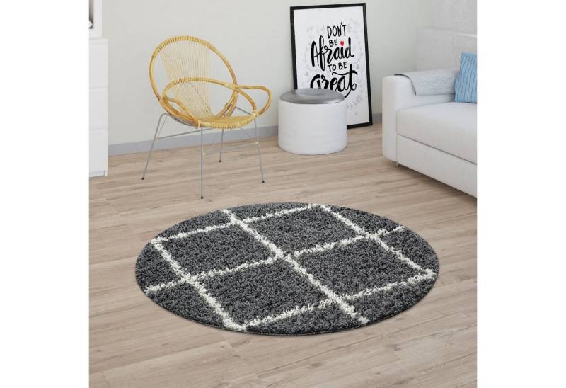Paco Home Hochflor-Teppich Kalmar 441, rund, Höhe: 40 mm, Scandi Design, Rauten Muster, weich & kuschelig von Paco Home