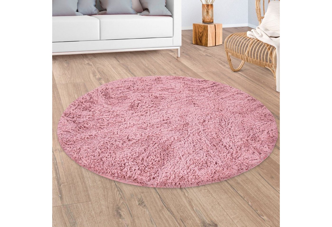 Hochflor-Teppich Silky 591, Paco Home, rund, Höhe: 37 mm, Uni Farben, besonders weich und kuschelig von Paco Home