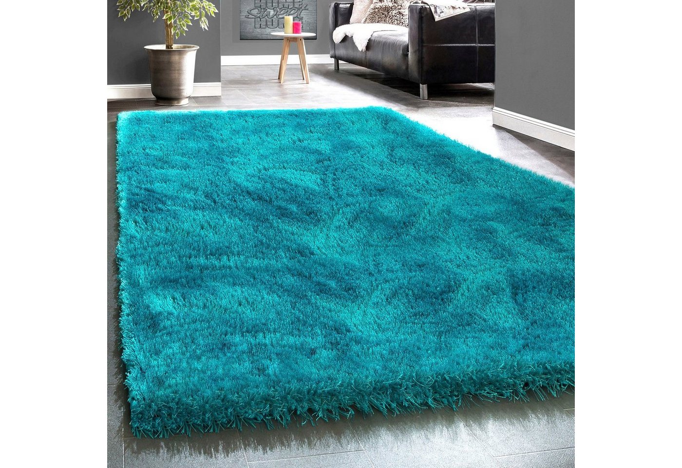 Hochflor-Teppich Touch 100, Paco Home, rechteckig, Höhe: 49 mm, weicher Uni Shaggy mit Glanz Garn, Wohnzimmer von Paco Home