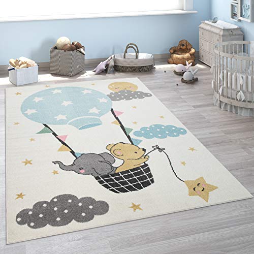 Kinder-Teppich, Kurzflor Für Kinderzimmer, Elefant, Bär, Balon, Mond, in Beige, Grösse:160x220 cm von Paco Home