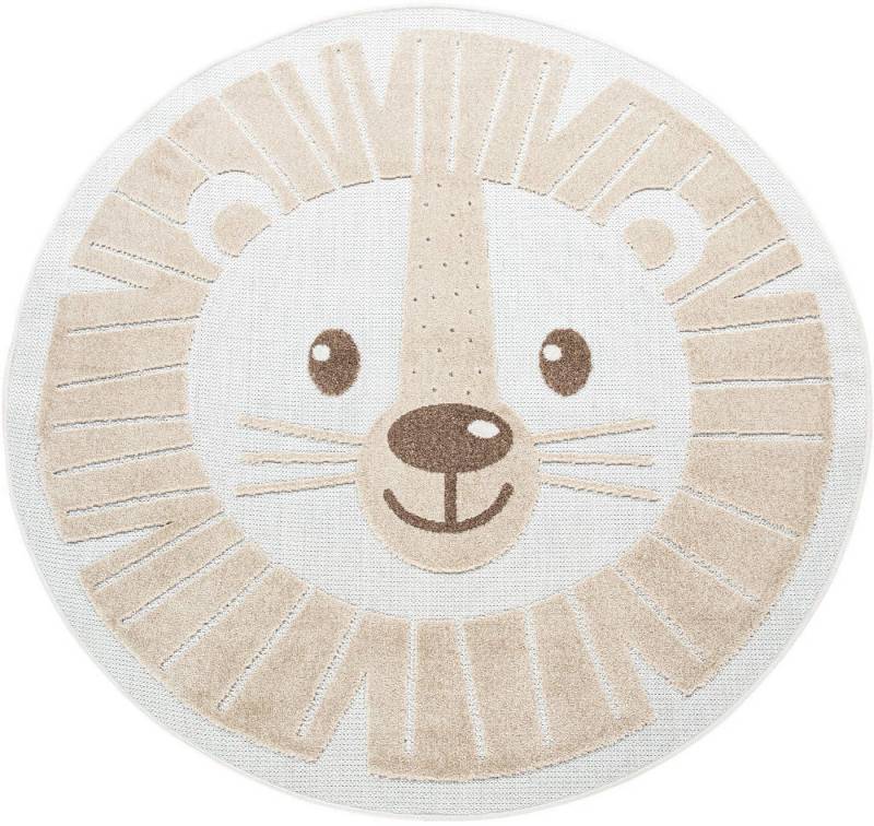 Paco Home Kinderteppich Tweet 464, rund, Höhe: 12 mm, Flachgewebe, Hoch-Tief-Effekt, Motiv Löwe, In- und Outdoor geeignet von Paco Home
