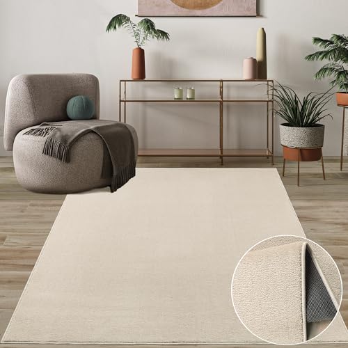 Mia's Teppiche Cleo Luxuriöser, weicher Wohnzimmer Teppich mit Leichter Pflege und Anti-Rutsch Rücken, Beige, 160 x 220 cm von Mias Teppiche
