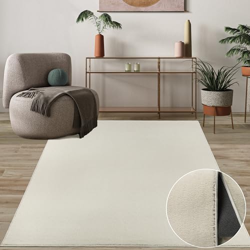 Mia's Teppiche Cleo Luxuriöser, weicher Wohnzimmer Teppich mit Leichter Pflege und Anti-Rutsch Rücken, Creme, 160 x 220 cm von Mias Teppiche