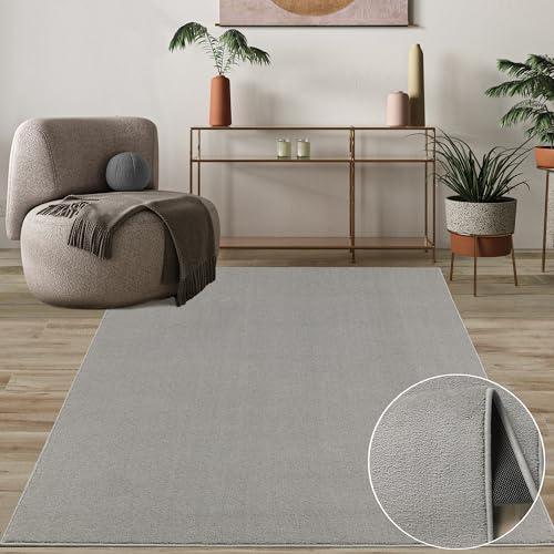 Mia's Teppiche Cleo Luxuriöser, weicher Wohnzimmer Teppich mit Leichter Pflege und Anti-Rutsch Rücken, Grau, 160 x 220 cm von Mias Teppiche