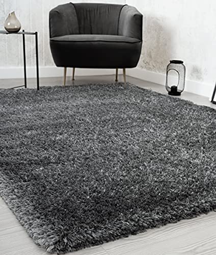 Mia´s Teppiche Fiona Teppich Wohnzimmer, Schlafzimmer Anthracite 60x110 cm Hochflor, 80123 996-Anthracite 060x110 von Mias Teppiche