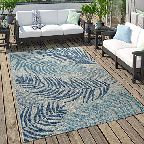 Outdoor Teppich Für Terrasse Und Balkon Pastell Palmen Design, Grösse:80x150 cm, Farbe:Blau von Paco Home