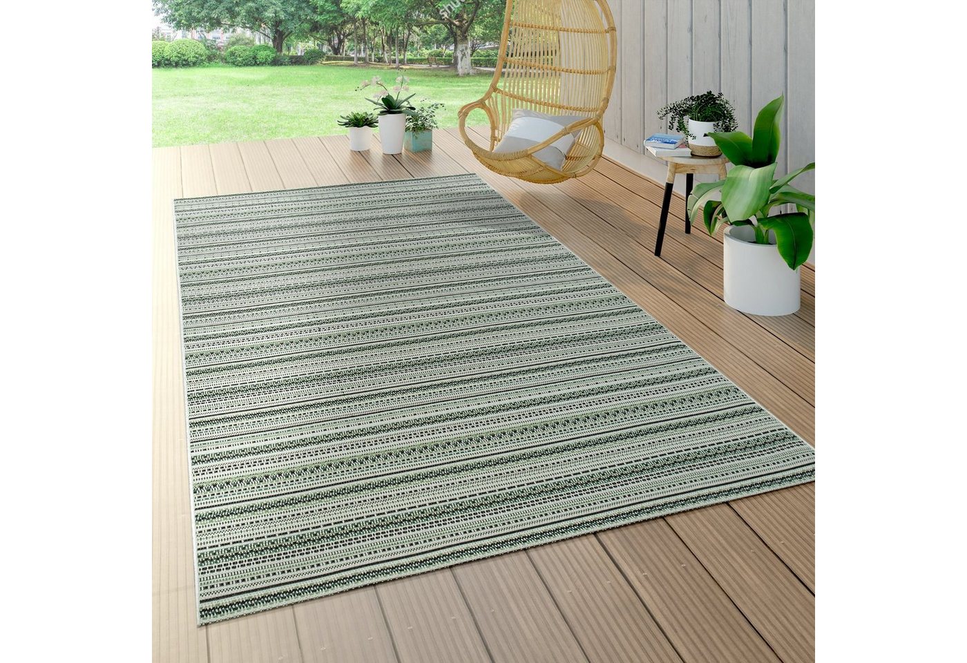 Outdoorteppich In- und Outdoor Teppich Streifen-Muster Grün, Paco Home, Läufer, Höhe: 4 mm von Paco Home