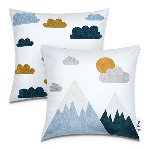 Paco Home 2er Set Kissenbezug 45x45 Kissen Kissenhülle Kopfkissenbezug Kinderzimmer Mädchen Junge Kids Deko Berge Sonne Wolken von Paco Home