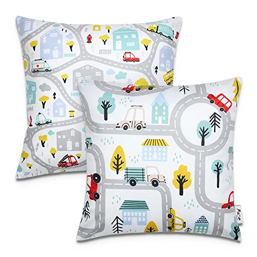 Paco Home 2er Set Kissenbezug 45x45 Kissen Kissenhülle Kopfkissenbezug Kinderzimmer Mädchen Jungen Kids Deko Straße Auto von Paco Home