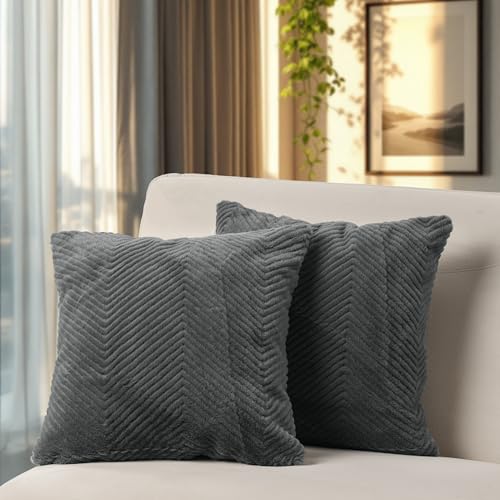 Paco Home 2er Set Kissenbezug Deko Wohnzimmer Kissen Sofakissen Einfarbig Kissenhülle Design Ethno Skandi Uni Waschbar, Farbe:Anthrazit, Sets:2pcs-Set von Paco Home