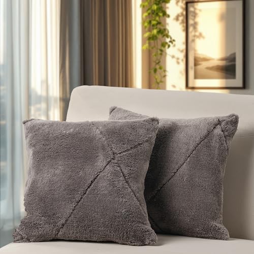 Paco Home 2er Set Kissenbezug Dekokissen Dekorativ Kissenhülle Wohnzimmer Zierkissen Sofakissen Raute Skandi 3D Waschbar, Farbe:Anthrazit, Sets:2pcs-Set von Paco Home