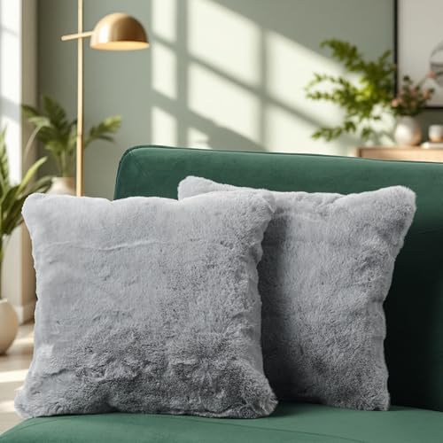 Paco Home 2er Set Kissenbezug Kunstfell Flauschig Deko Wohnzimmer Couchkissen Kissenhülle Schlafzimmer Boho Waschbar, Farbe:Grau, Sets:2pcs-Set von Paco Home