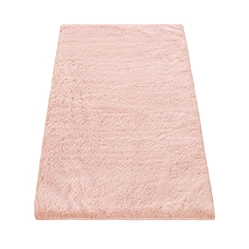 Paco Home Badezimmerteppich Badematte Badteppich Badvorleger Duschvorleger Shaggy rutschfest Flauschig Waschbar Einfarbiges Muster, Grösse:80x150 cm, Farbe:Pink von Paco Home