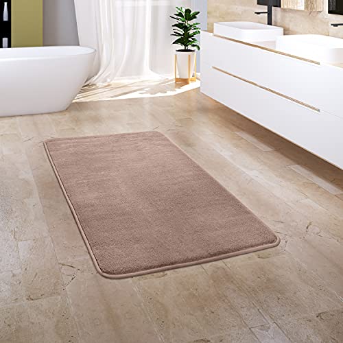 Paco Home Badezimmerteppich Badematte Badteppich Badvorleger Duschvorleger Waschbar Flauschig Memory Foam 3D Effekt, Grösse:65x120 cm, Farbe:Beige 2 von Paco Home