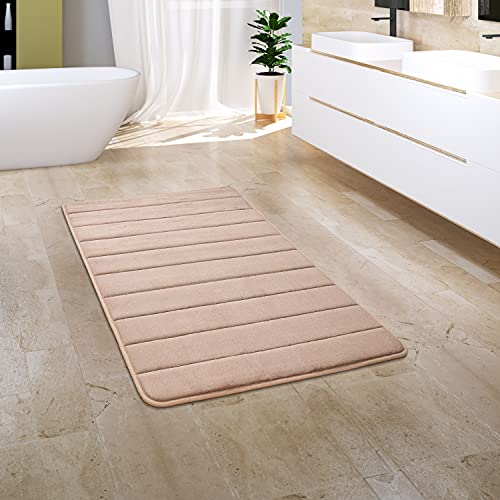 Paco Home Badezimmerteppich Badematte Badteppich Badvorleger Duschvorleger Waschbar Flauschig Memory Foam 3D Effekt, Grösse:65x120 cm, Farbe:Beige 3 von Paco Home