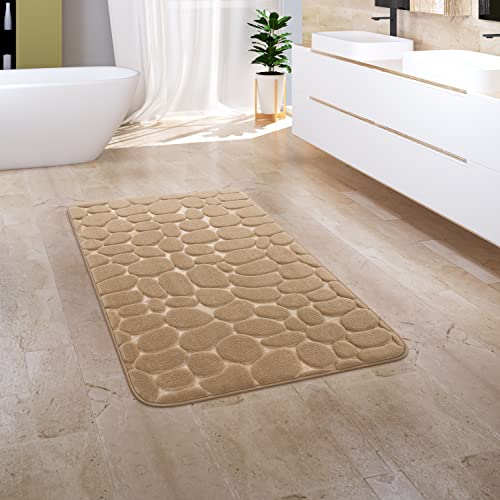 Paco Home Badezimmerteppich Badematte Badteppich Badvorleger Duschvorleger Waschbar Flauschig Memory Foam 3D Effekt, Grösse:65x120 cm, Farbe:Beige 5 von Paco Home