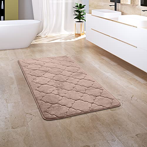 Paco Home Badezimmerteppich Badematte Badteppich Badvorleger Duschvorleger Waschbar Flauschig Memory Foam 3D Effekt, Grösse:65x120 cm, Farbe:Beige von Paco Home