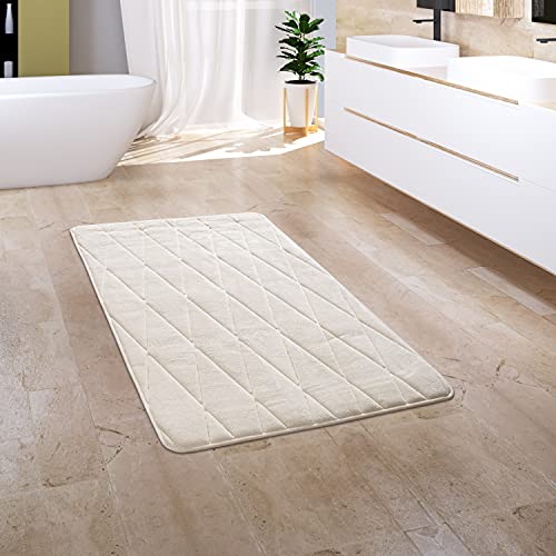 Paco Home Badezimmerteppich Badematte Badteppich Badvorleger Duschvorleger Waschbar Flauschig Memory Foam 3D Effekt, Grösse:65x120 cm, Farbe:Creme 4 von Paco Home