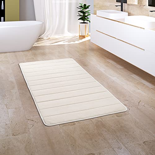 Paco Home Badezimmerteppich Badematte Badteppich Badvorleger Duschvorleger Waschbar Flauschig Memory Foam 3D Effekt, Grösse:65x120 cm, Farbe:Creme von Paco Home