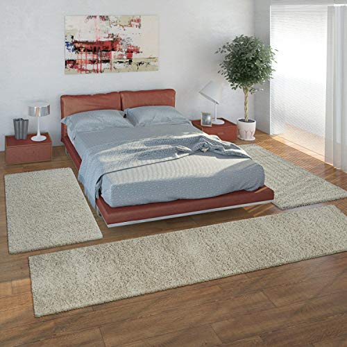 Paco Home Bettumrandung Läufer Shaggy Hochflor Langflor Teppich in Creme Läuferset 3 TLG., Grösse:2mal 60x100 1mal 70x250 von Paco Home