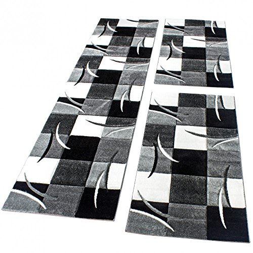 Paco Home Bettumrandung Läufer Teppich Modern Karo Schwarz Grau Weiss Läuferset 3 TLG., Grösse:2mal 60x110 1mal 80x300 von Paco Home