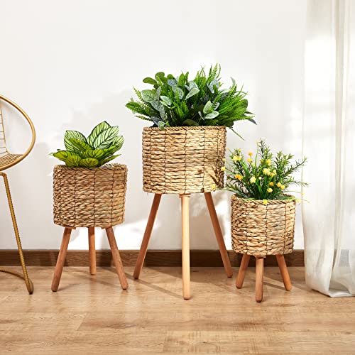 Paco Home Blumentopf Übertopf Natur Rattan Set mit Folieneinsatz Pflanzentopf Auslaufsicher Groß für Zimmerpflanzen, Farbe:Natur, Sets:3pcs Set/Design 2 von Paco Home