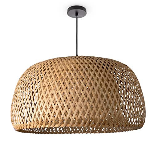 Paco Home Deckenlampe Bambus Hängelampe Korb Boho Lampe Esszimmer Ø45cm Wohnzimmer Hängend Rattan Natur Küche Vintage E27 Retro 1,5m Textilkabel von Paco Home