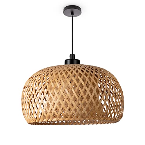 Paco Home Deckenlampe Bambus Hängelampe Korb Boho Lampe Esszimmer Ø30cm Wohnzimmer Hängend Rattan Natur Küche Vintage E27 Retro 1,5m Textilkabel von Paco Home