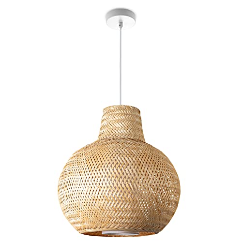 Paco Home Deckenlampe Bambus Hängelampe Korb Boho Lampe Esszimmer Ø42cm Wohnzimmer Hängend Rattan Natur Küche Vintage E27 Retro 1,5m Textilkabel von Paco Home