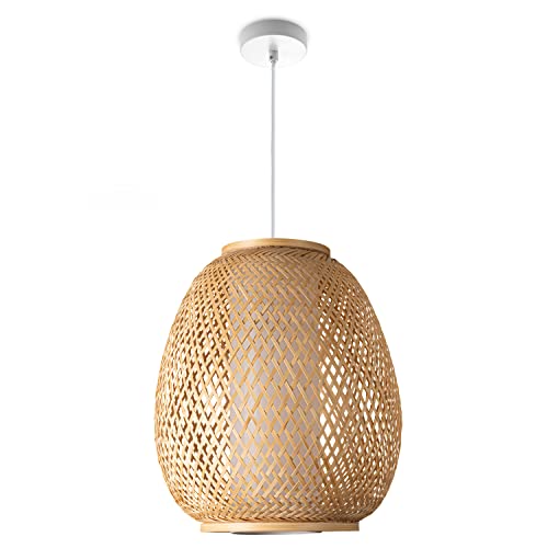 Paco Home Deckenlampe Bambus Hängelampe Korb Boho Lampe Esszimmer Ø32cm Wohnzimmer Hängend Rattan Natur Küche Vintage E27 Retro 1,5m Textilkabel von Paco Home