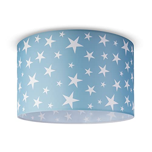 Paco Home Deckenlampe Kinderzimmer Baby Lampenschirm Deckenleuchte Stoff Rund Wolken Himmel Sterne Kinderlampe E27 von Paco Home