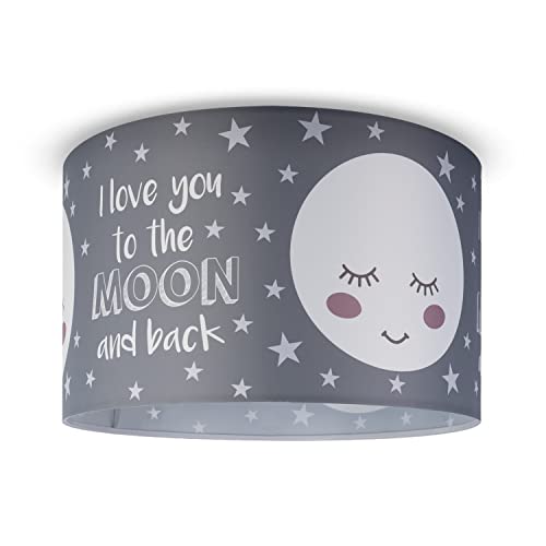 Paco Home Deckenlampe Kinderzimmer Baby Lampenschirm Deckenleuchte Stoff Rund Wolken Himmel Sterne Kinderlampe E27 von Paco Home